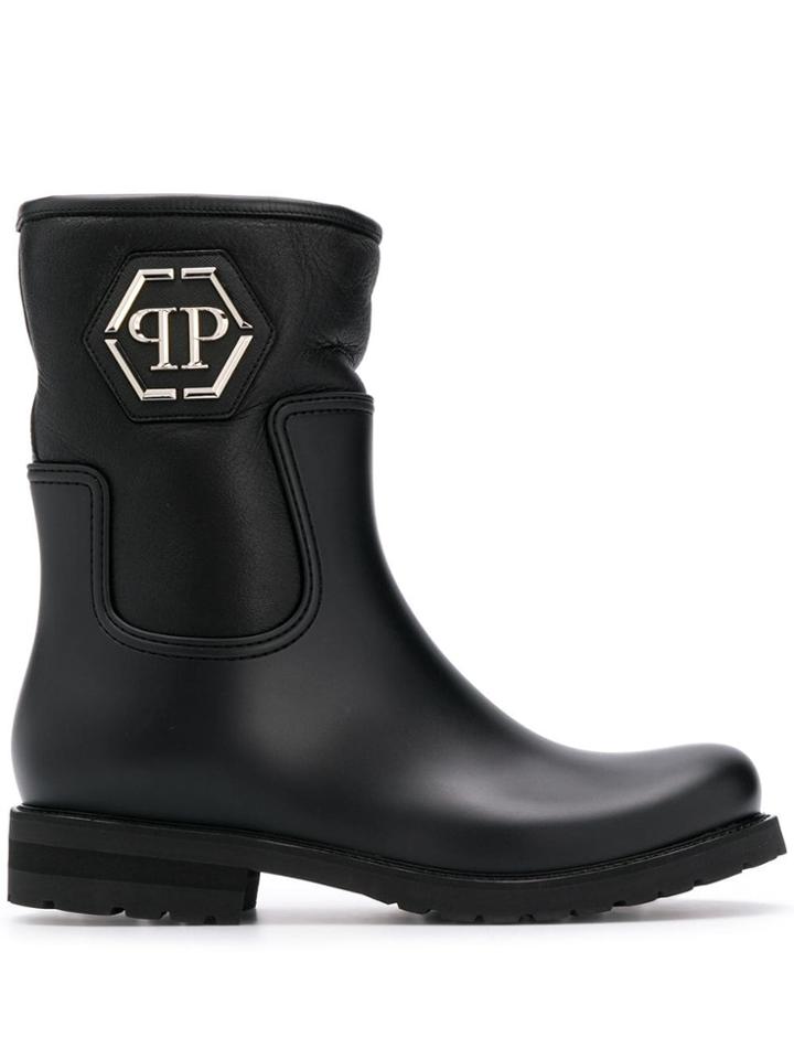 Philipp Plein Mid Flat Statement Boots - Black