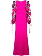Badgley Mischka Off The Shoulder Appliqué Sleeve Gown - Pink