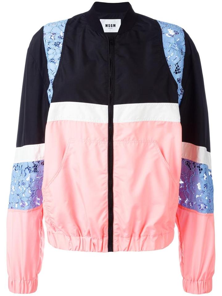 Msgm Lace Zipped Bomber Jacket, Women's, Size: 42, Pink/purple, Polyamide/polyester