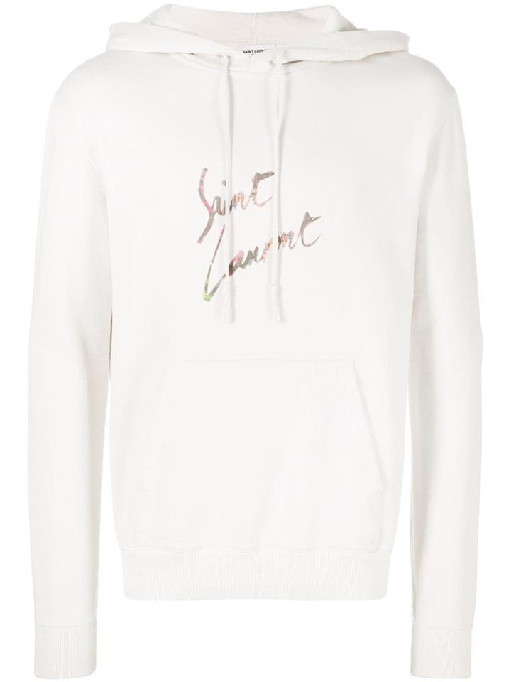 Saint Laurent Animal Logo Print Hoodie - Neutrals