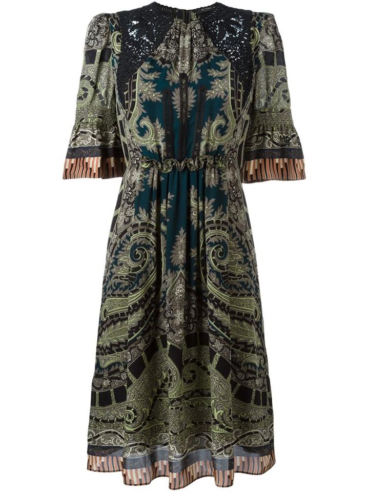 Etro Paisley Print Dress, Women's, Size: 42, Green, Silk/viscose/polyester