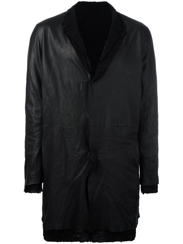 Salvatore Santoro Frayed Edge Coat, Men's, Size: 52, Black, Cotton/leather