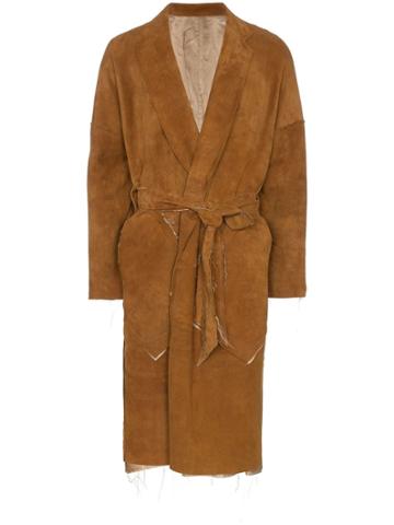 Sulvam Suede Belted Overcoat - Brown