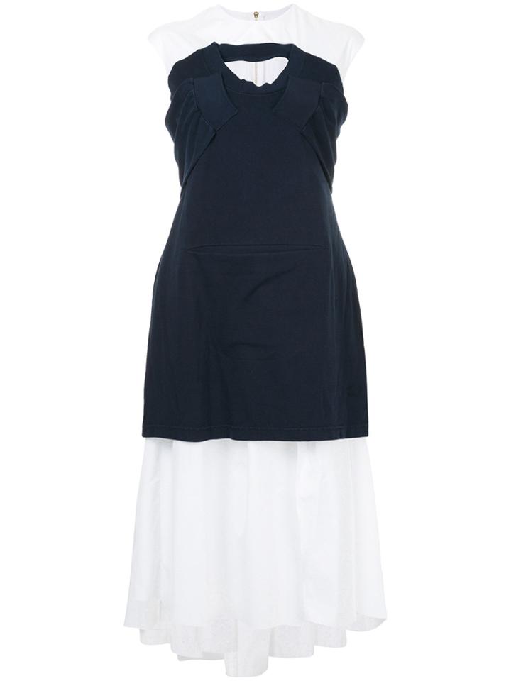 Aganovich Contrast Layer Striped Dress - Blue