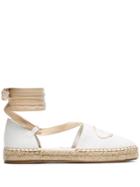 Prada White Ankle Tie Canvas Espadrille Sandals