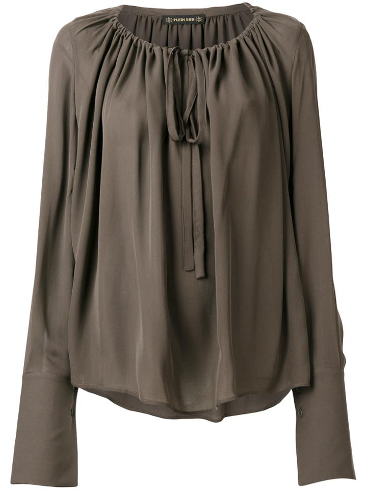 Plein Sud Gathered Tie Fastened Blouse - Brown