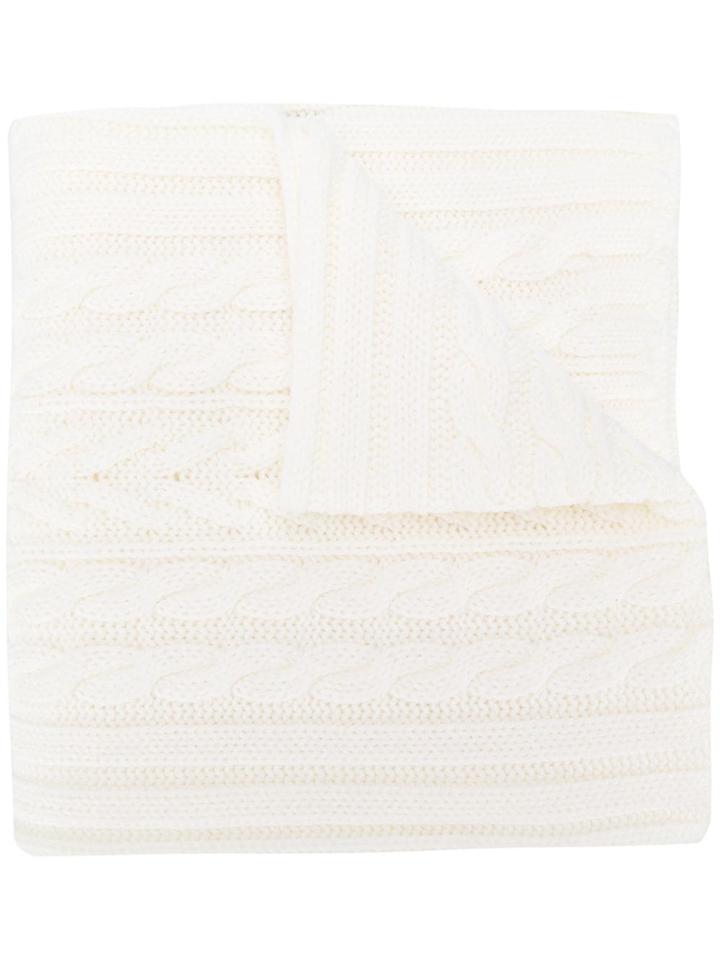Moncler Cable Knit Logo Patch Scarf - White