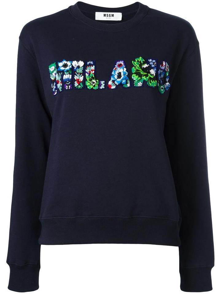 Msgm Embellished 'milano' Sweatshirt, Women's, Size: Small, Blue, Cotton/pvc/glass