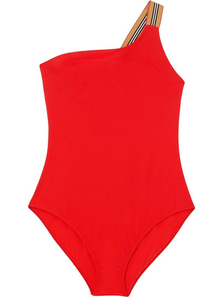 Burberry Icon Stripe Detail Swimsuit - Red