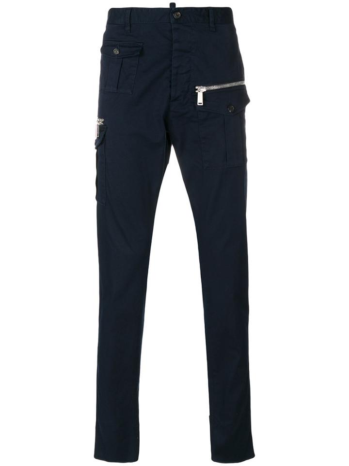 Dsquared2 - Zip Trousers - Men - Cotton/spandex/elastane - 50, Blue, Cotton/spandex/elastane