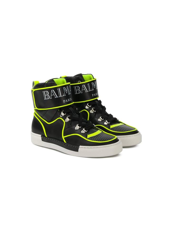 Balmain Kids Teen Logo Strap Hi-top Sneakers - Black