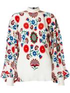 Reinaldo Lourenço - Floral Print Blouse - Women - Silk - 38, Red, Silk