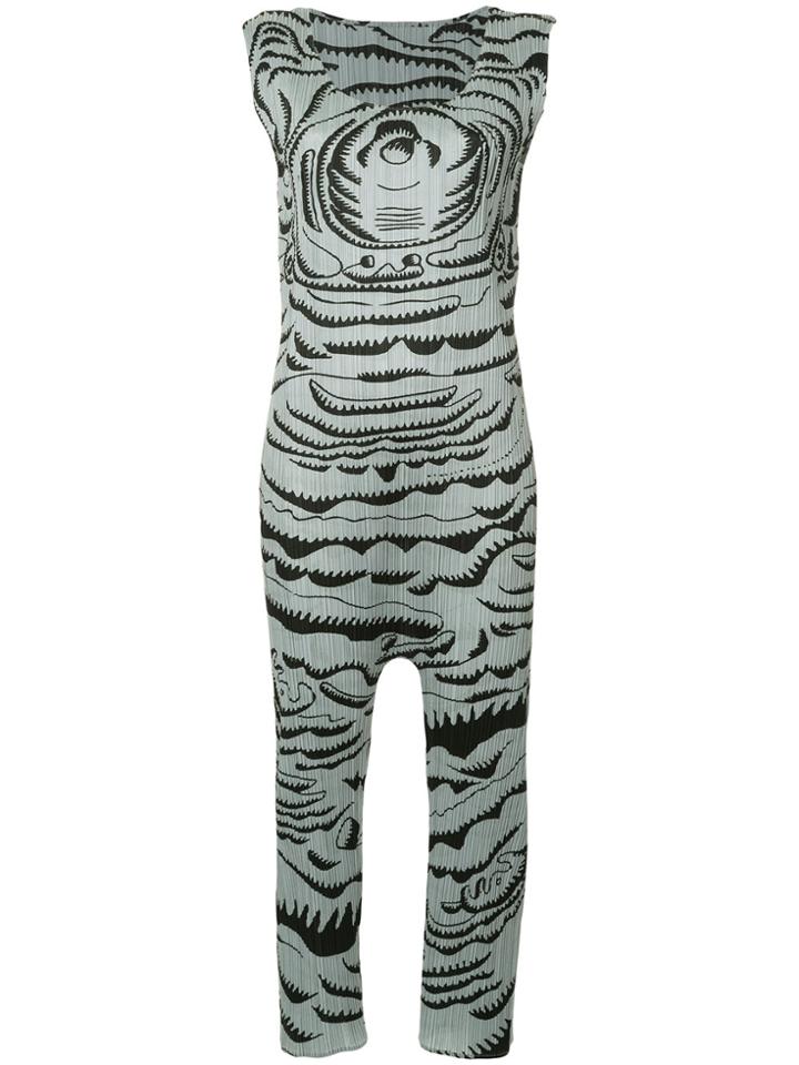 Issey Miyake Vintage Abstract Print Pleated Jumpsuit - Grey