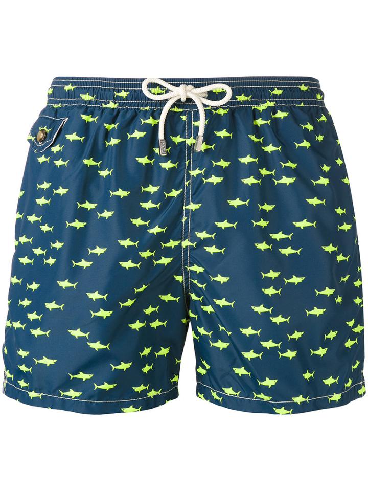 Mc2 Saint Barth - Shark Print Swim Shorts - Men - Polyamide/polyester/spandex/elastane - L, Blue, Polyamide/polyester/spandex/elastane
