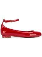 Salvatore Ferragamo Flower Heel Ballerinas - Red