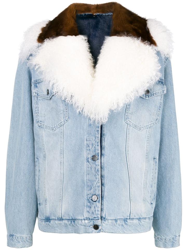 Simonetta Ravizza Oversized Fur-trim Denim Jacket - Blue