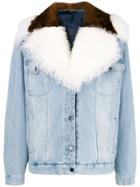 Simonetta Ravizza Oversized Fur-trim Denim Jacket - Blue