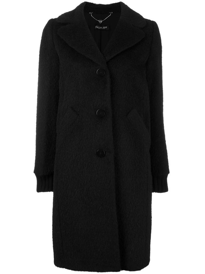 Twin-set Buttoned Single Breasted Coat, Women's, Size: Large, Black, Wool/mohair/alpaca/polyester