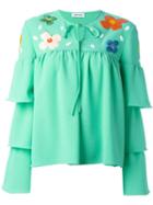 Au Jour Le Jour Tiered Sleeve Embroidered Blouse