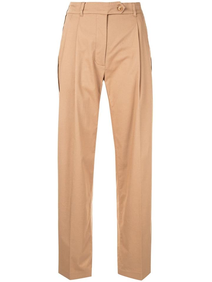 Layeur Wide Leg Pleated Detail Trousers - Brown