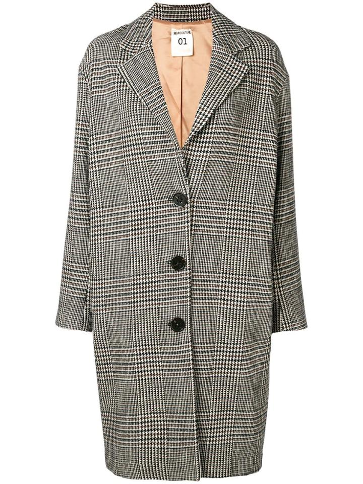 Semicouture Checked Midi Coat - Black