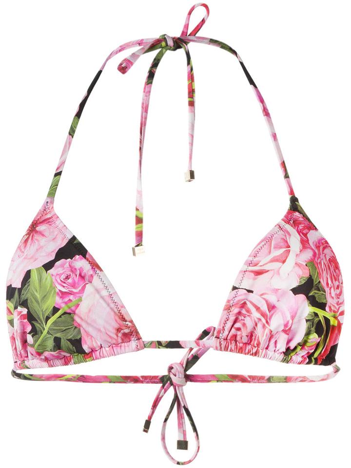 Dolce & Gabbana Rose Print Triangle Bikini Top, Women's, Size: 4, Pink/purple, Polyamide/spandex/elastane
