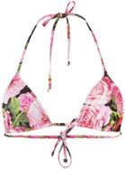 Dolce & Gabbana Rose Print Triangle Bikini Top, Women's, Size: 4, Pink/purple, Polyamide/spandex/elastane