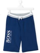 Boss Kids Logo Print Track Shorts - Blue