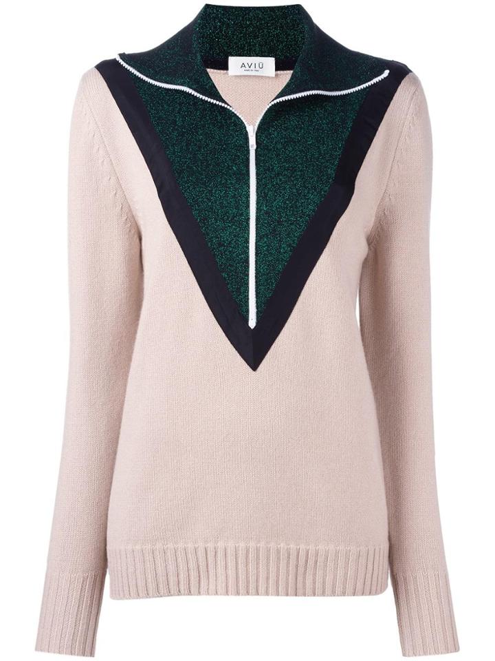 Aviù Contrast Detail Zipped Pullover - Nude & Neutrals