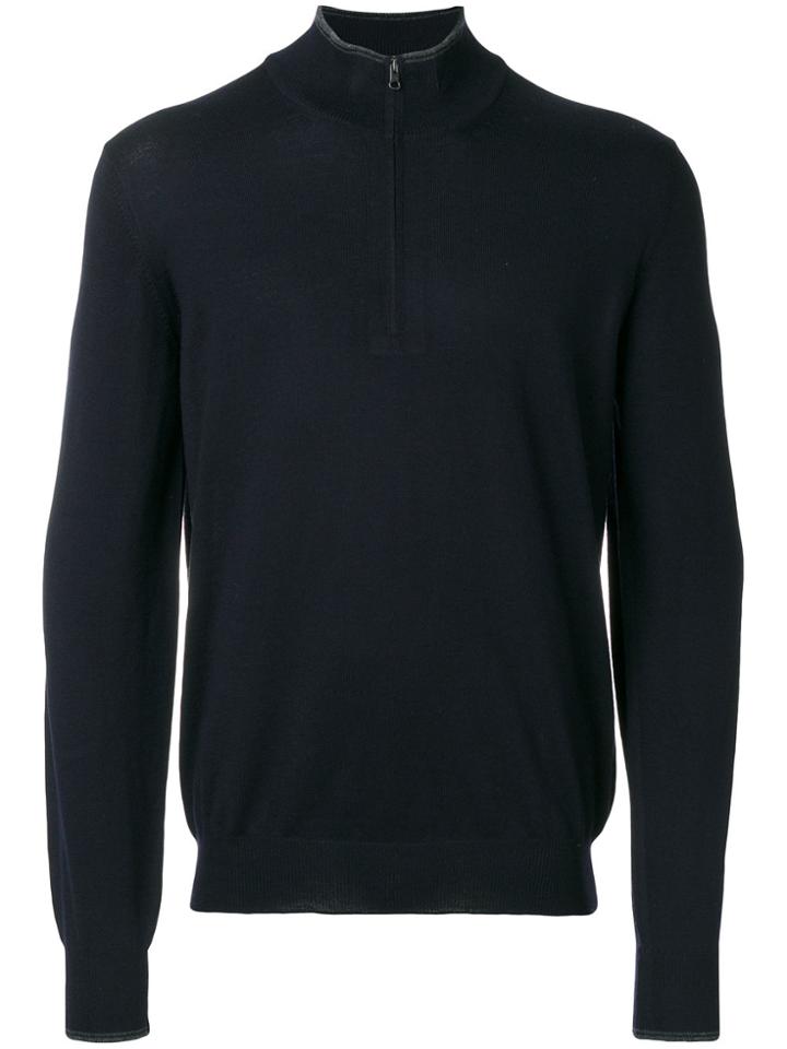 Fay Zipped Polo Sweater - Blue