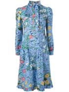 Gucci New Flora Ruffle Trim Dress, Women's, Size: 42, Blue, Cotton