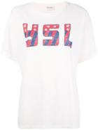 Saint Laurent Brand Print T-shirt, Women's, Size: Small, Nude/neutrals, Cotton