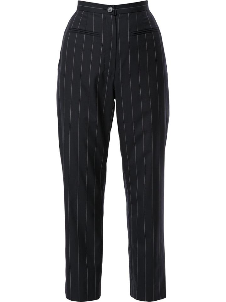 Chanel Pre-owned Pinstriped Cropped Trousers - Black