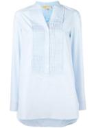 Michael Michael Kors Ribbed Trim Blouse, Women's, Size: Large, Blue, Cotton/polyester