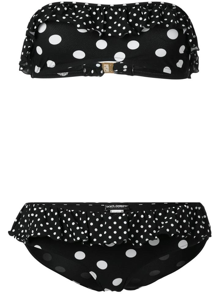 Dolce & Gabbana Ruffled Polka Dot Bikini, Women's, Size: Iii, Black, Polyamide/spandex/elastane