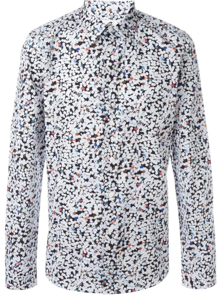 Ps Paul Smith Hand Drawn Spot Long Sleeved Shirt, Men's, Size: L, White, Cotton
