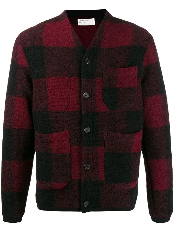 Universal Works Check Print Cardigan - Red