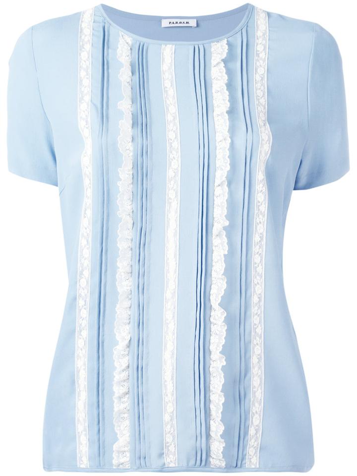 P.a.r.o.s.h. Frilled Detail T-shirt, Women's, Size: Xs, Blue, Acetate/silk/cotton/polyamide