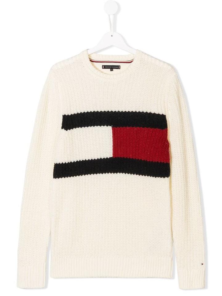 Tommy Hilfiger Junior Teen Logo Knit Jumper - White