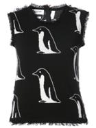 Thom Browne Penguin Intarsia Shell Top With Frayed Edges In Black
