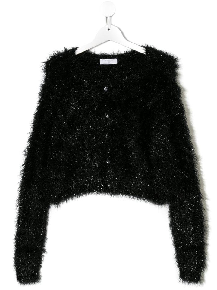 Monnalisa Fluffy Knit Cardigan - Black