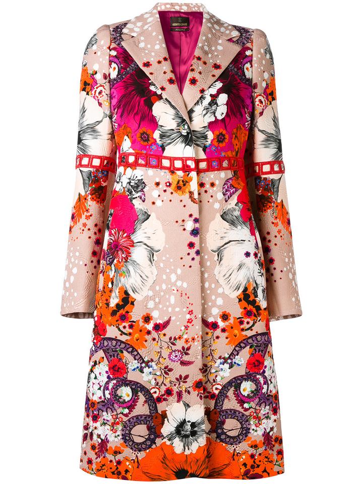Garden Of Eden Coat - Women - Cotton/polyester/spandex/elastane/viscose - 46, Pink/purple, Cotton/polyester/spandex/elastane/viscose, Roberto Cavalli