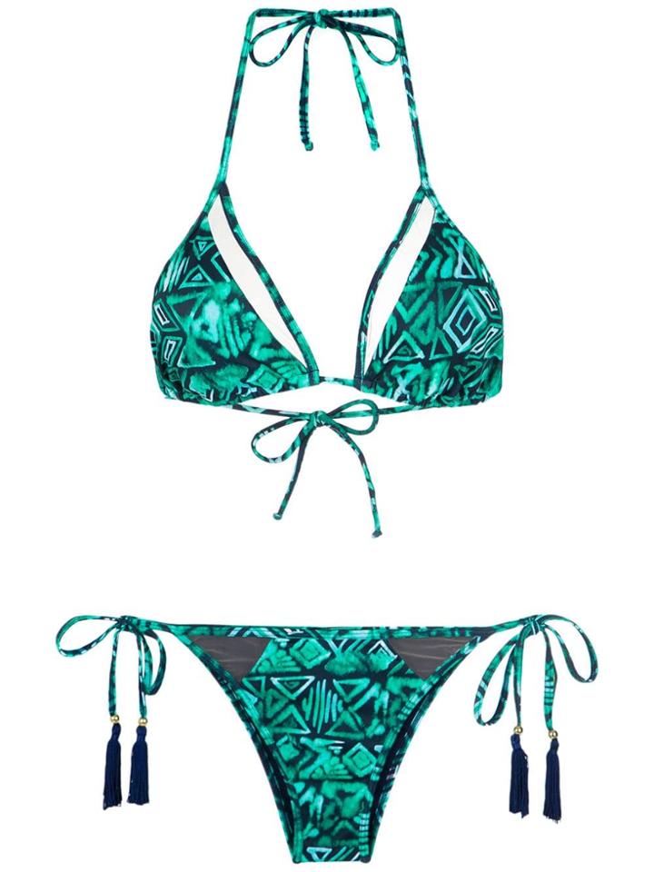 Brigitte Printed Triangle Bikini Set - Navy, Blue, Purple, Yellow