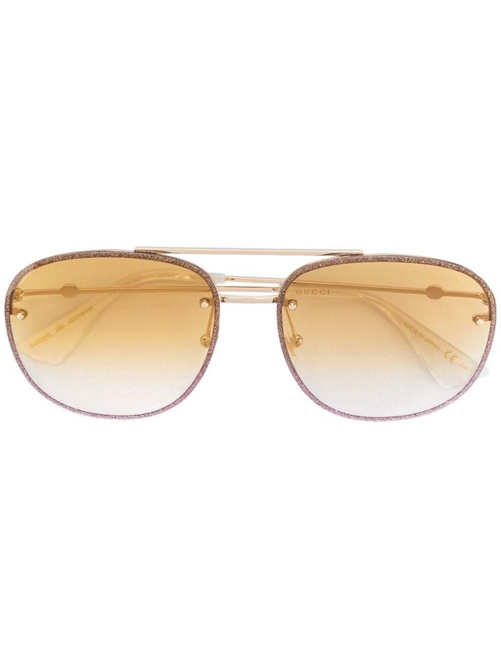 Gucci Eyewear Yellow Glitter Aviator Gradient Sunglasses