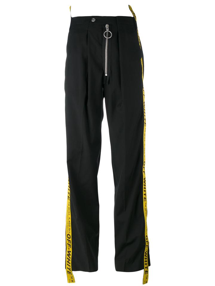 Off-white - Logo Panel Wide Leg Trousers - Women - Wool - L, Black, Wool
