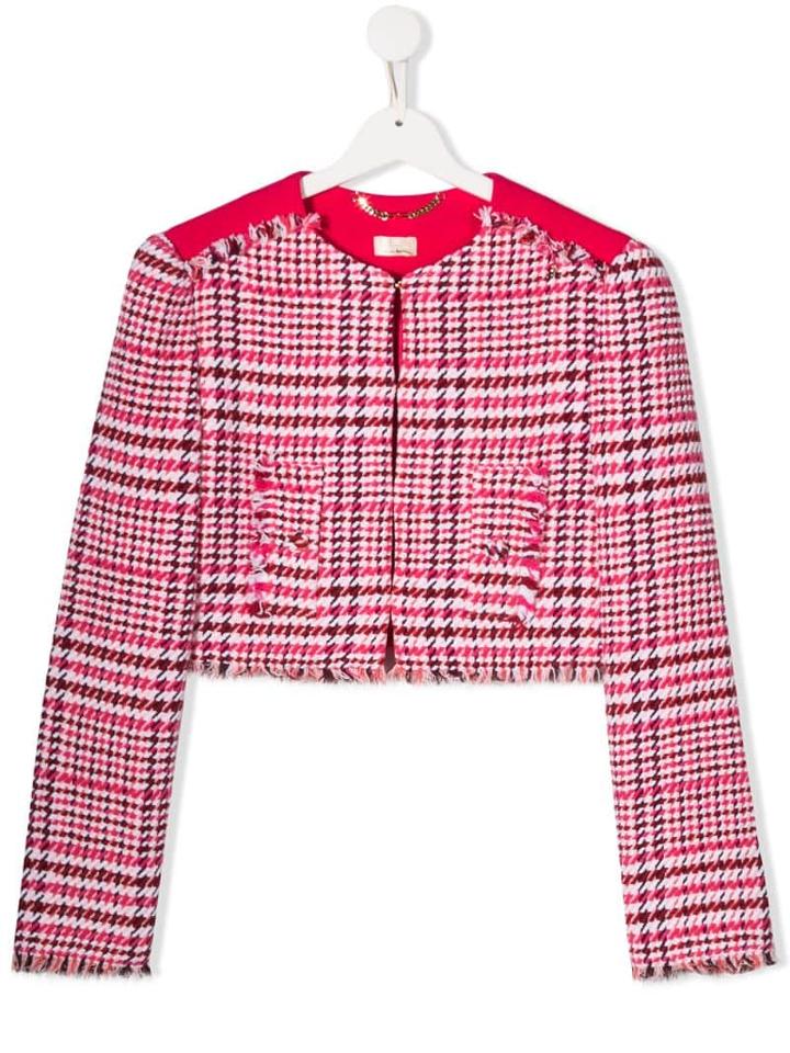 Elisabetta Franchi La Mia Bambina Teen Houndstooth Check Jacket - Pink