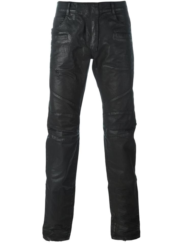 Balmain Wet Look Trousers, Men's, Size: Small, Black, Cotton