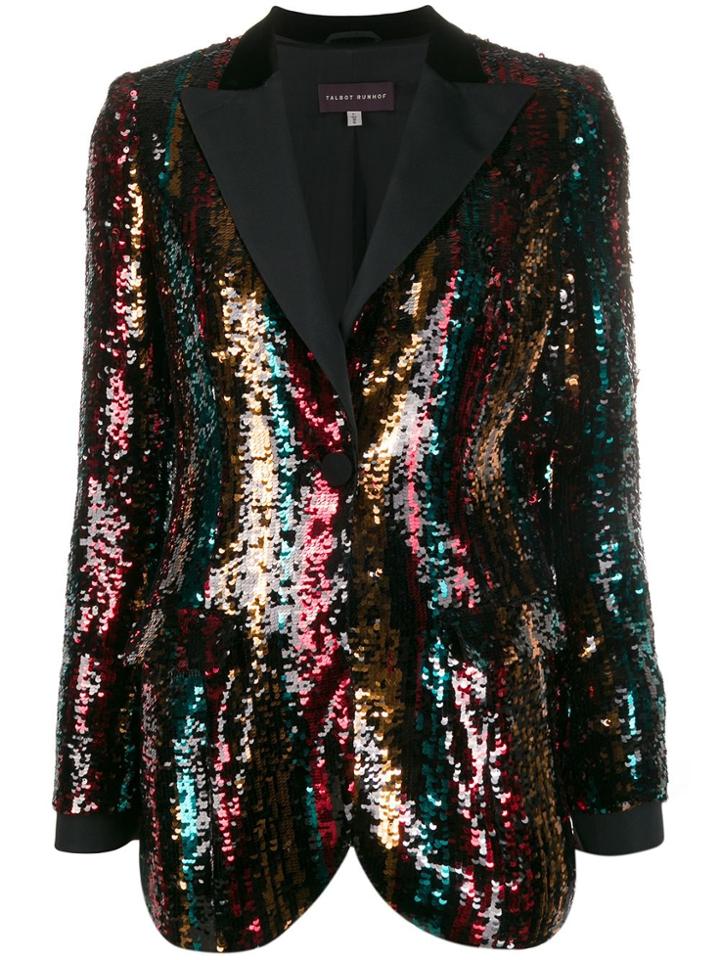 Talbot Runhof Sequined Striped Blazer - Black