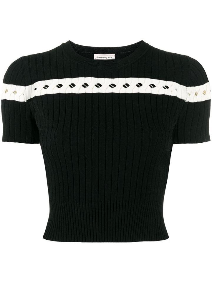 Alexander Mcqueen Knitted Cut-out Trim Top - Black