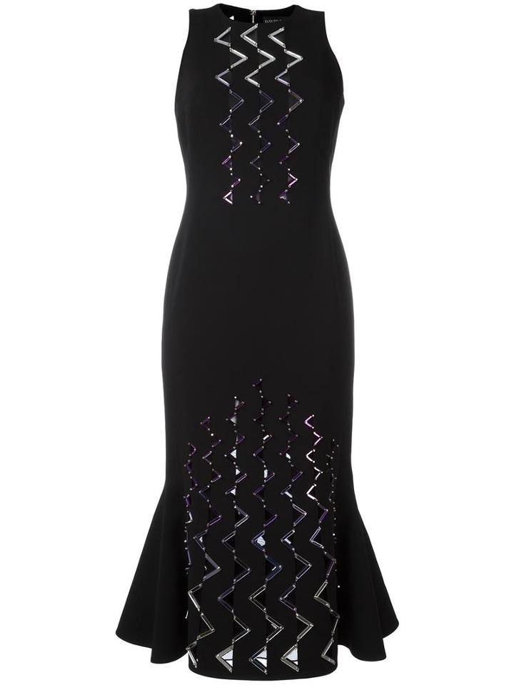 David Koma Geometric Embellishment Fitted Dress, Women's, Size: 12, Black, Acetate/viscose/spandex/elastane/lyocell